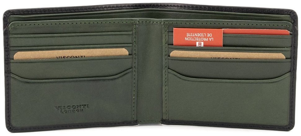 Темно-зеленое мужское портмоне из натуральной кожи без монетницы Visconti Milo 69233 modnotak фото №2