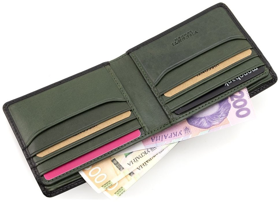 Темно-зеленое мужское портмоне из натуральной кожи без монетницы Visconti Milo 69233 modnotak фото №5