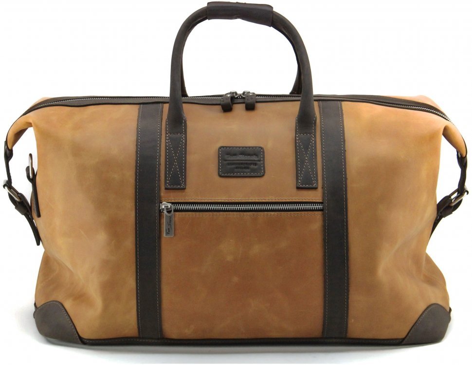 Дорожня сумка з натуральної шкіри кольору Кемел в стилі вінтаж Tom Stone (10935)
