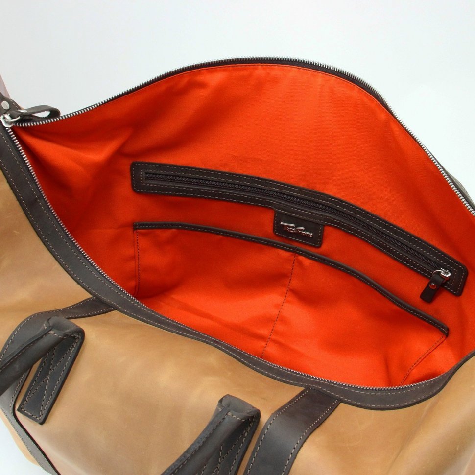 Дорожня сумка з натуральної шкіри кольору Кемел в стилі вінтаж Tom Stone (10935)