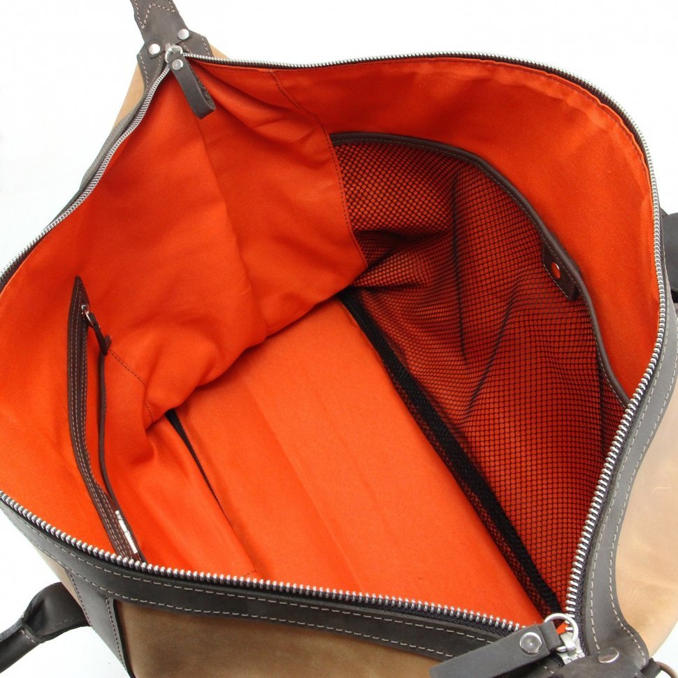 Дорожная сумка из натуральной кожи цвета кэмел в стиле винтаж Tom Stone (10935)