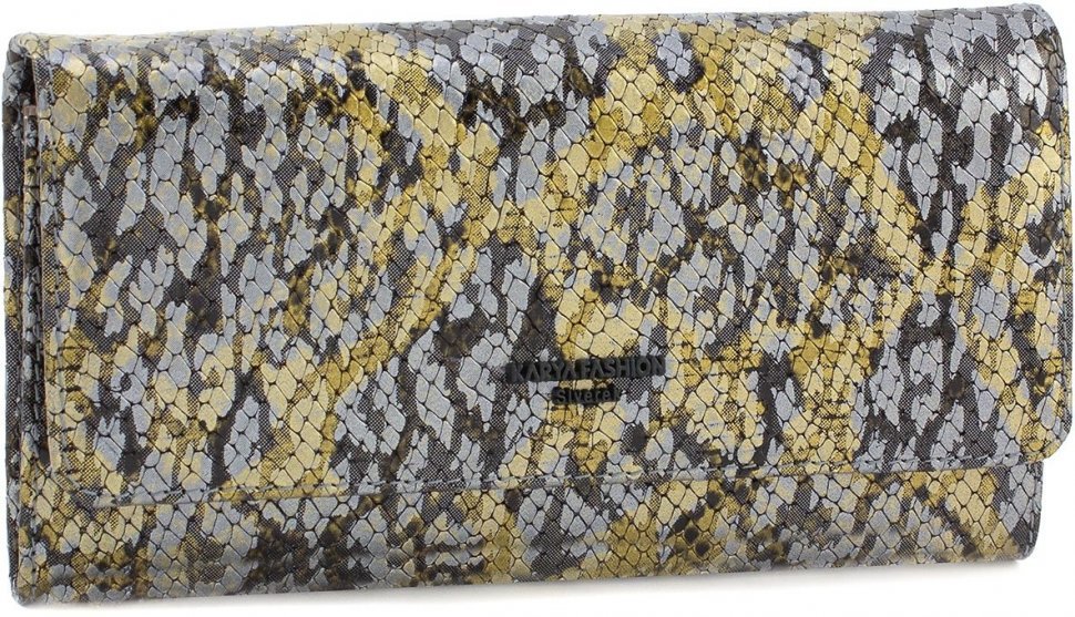 Великий жіночий гаманець з натуральної шкіри з фактурою під змію KARYA (15565)