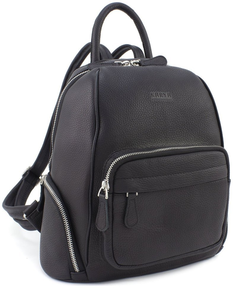 Черный женский городской рюкзак формата А4 из натуральной кожи KARYA 69733