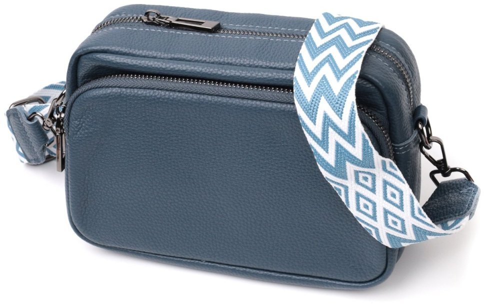 Компактна жіноча плечова сумка з натуральної шкіри синього кольору Vintage 2422297