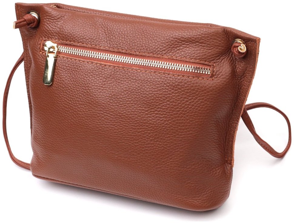 Средняя женская сумка на плечо из фактурной кожи коричневого цвета Vintage 2422397