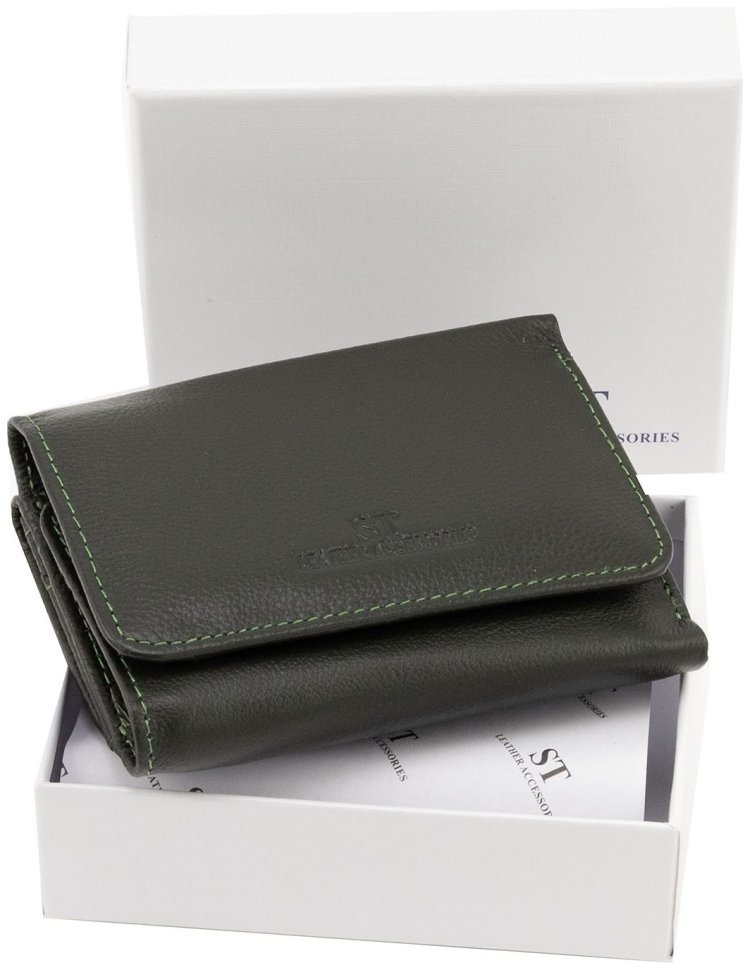 Кожаный женский кошелек малого размера с магнитной застежкой ST Leather 90834 зеленый цвет modnotak фото №11