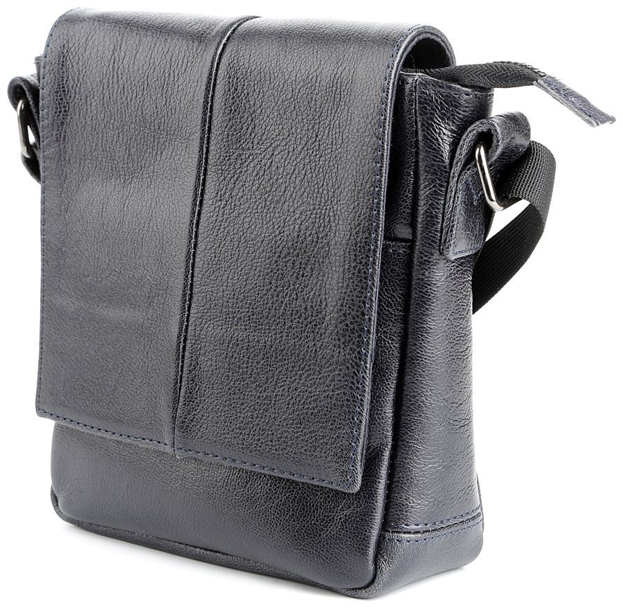 Темно-синяя кожаная мужская сумка через плечо с клапаном SHVIGEL 2400965