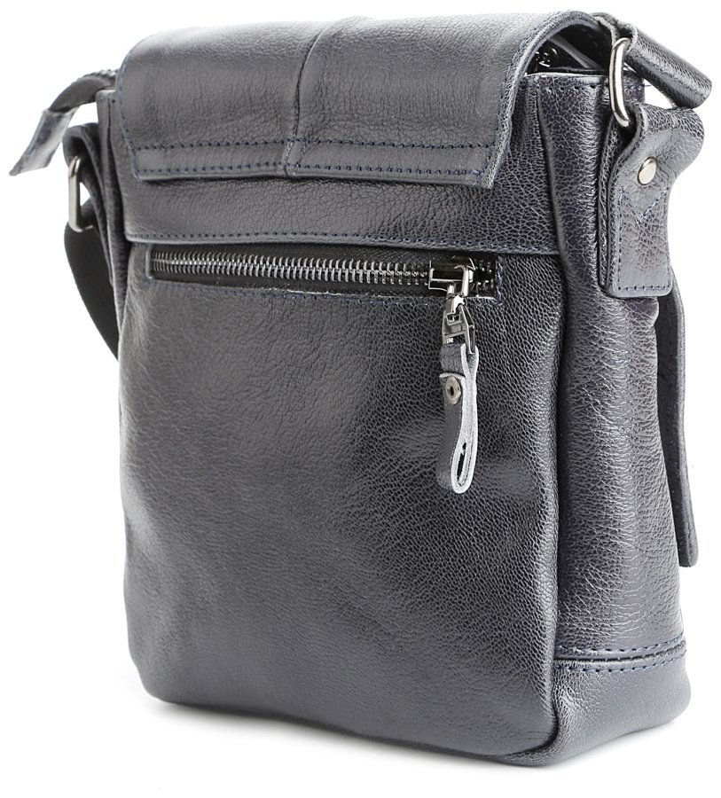 Темно-синяя кожаная мужская сумка через плечо с клапаном SHVIGEL 2400965