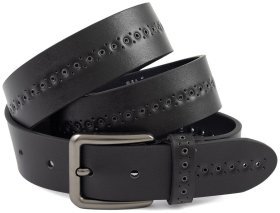 Кожаный ремень с заклепками в один ряд Gherardini 40846 черного цвета