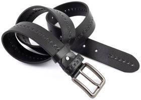 Кожаный ремень с заклепками в один ряд Gherardini 40846 черного цвета