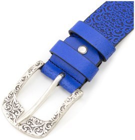 Женский ремень под брюки или джинсы из натуральной кожи с узором Gherardini 40794 Синего цвета