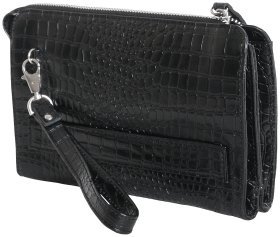 Барсетка черного цвета на молнии с фактурой под крокодила Vip Collection 102634