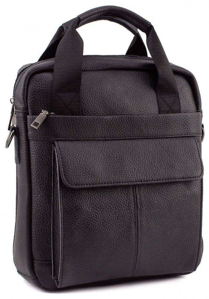 Вместительная сумка из фактурной кожи черного цвета Leather Collection (10073)