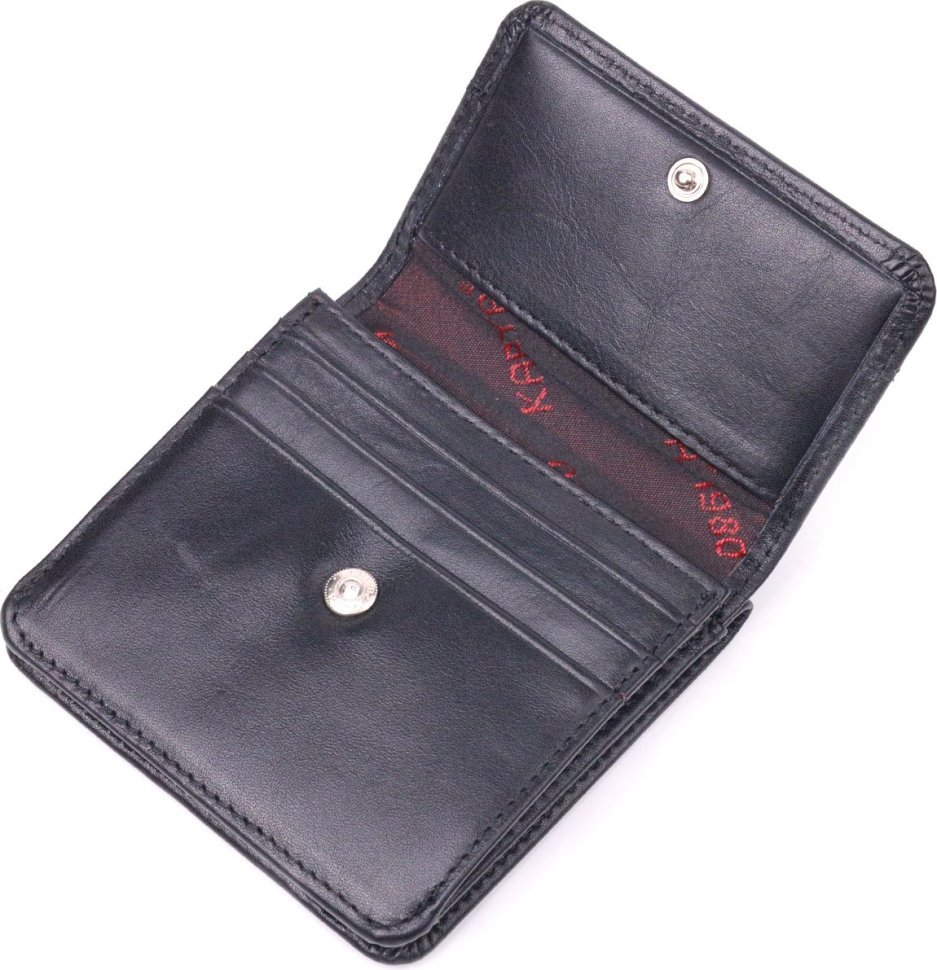 Компактний жіночий гаманець із натуральної гладкої шкіри чорного кольору KARYA (2421432)