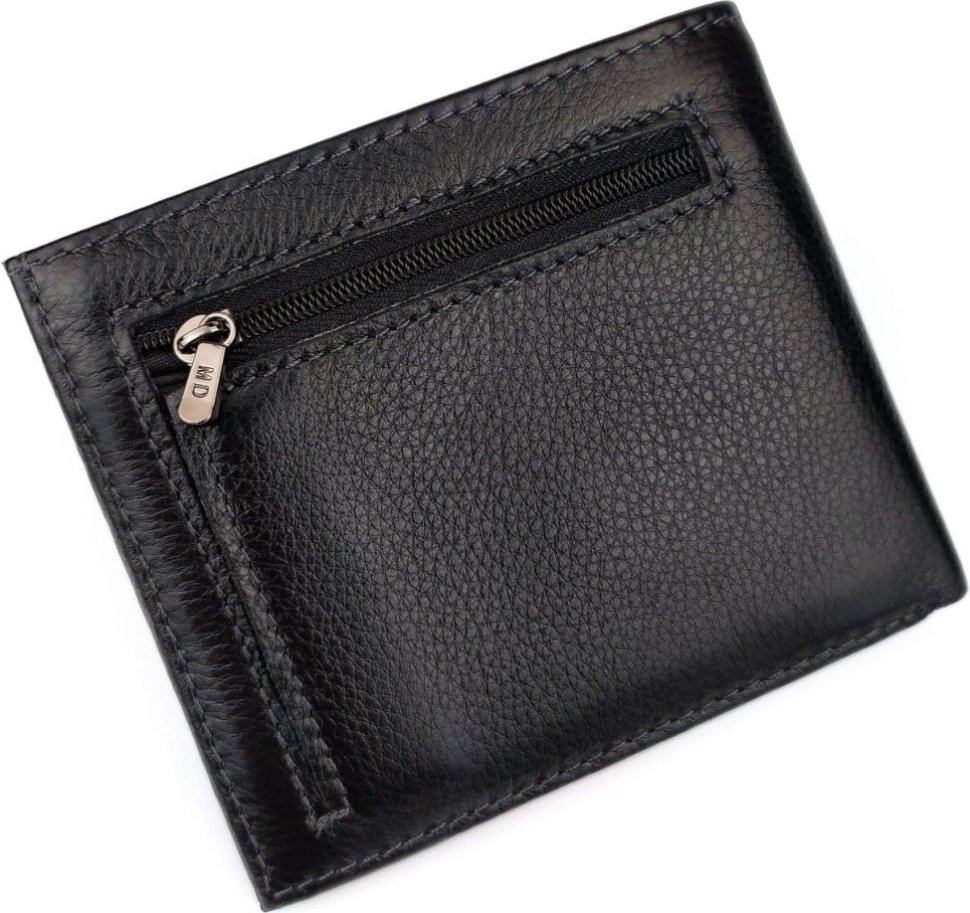 Черное тонкое мужское портмоне из натуральной кожи с наружной монетницей MD Leather (21548)