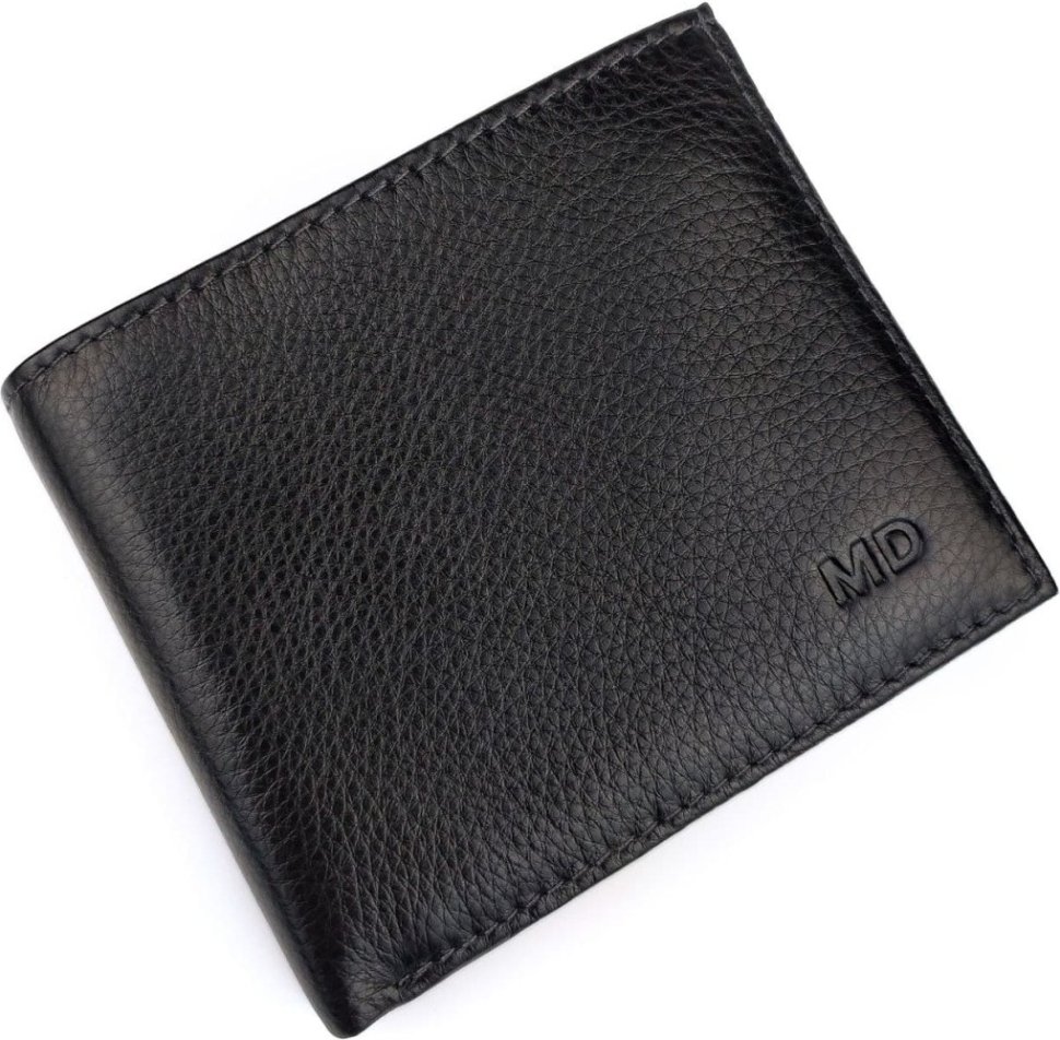 Чорне тонке чоловіче портмоне з натуральної шкіри із зовнішньою монетницею MD Leather (21548)