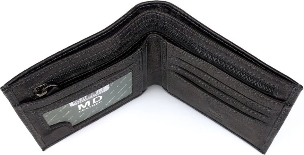 Чорне тонке чоловіче портмоне з натуральної шкіри із зовнішньою монетницею MD Leather (21548)
