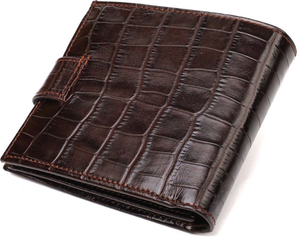 Мужское коричневое портмоне из натуральной кожи с тиснением под крокодила CANPELLINI (2421770)