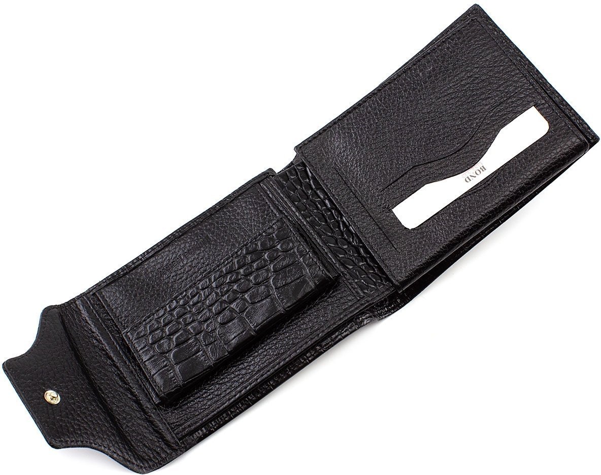 Черное портмоне из натуральной кожи с тиснением под крокодила Bond Non (10641)