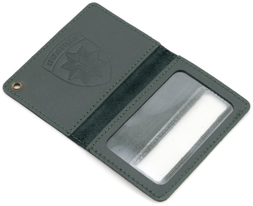 Кожаная обложка для удостоверения полиции Украины 103334 (темно-зеленый) modnotak фото №2
