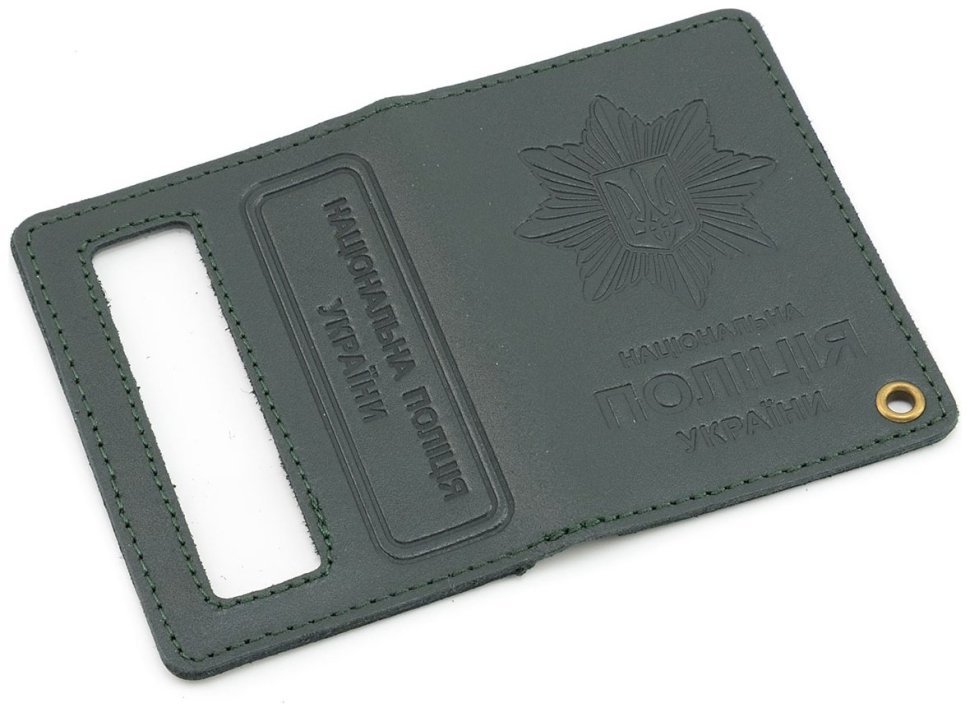 Кожаная обложка для удостоверения полиции Украины 103334 (темно-зеленый) modnotak фото №4