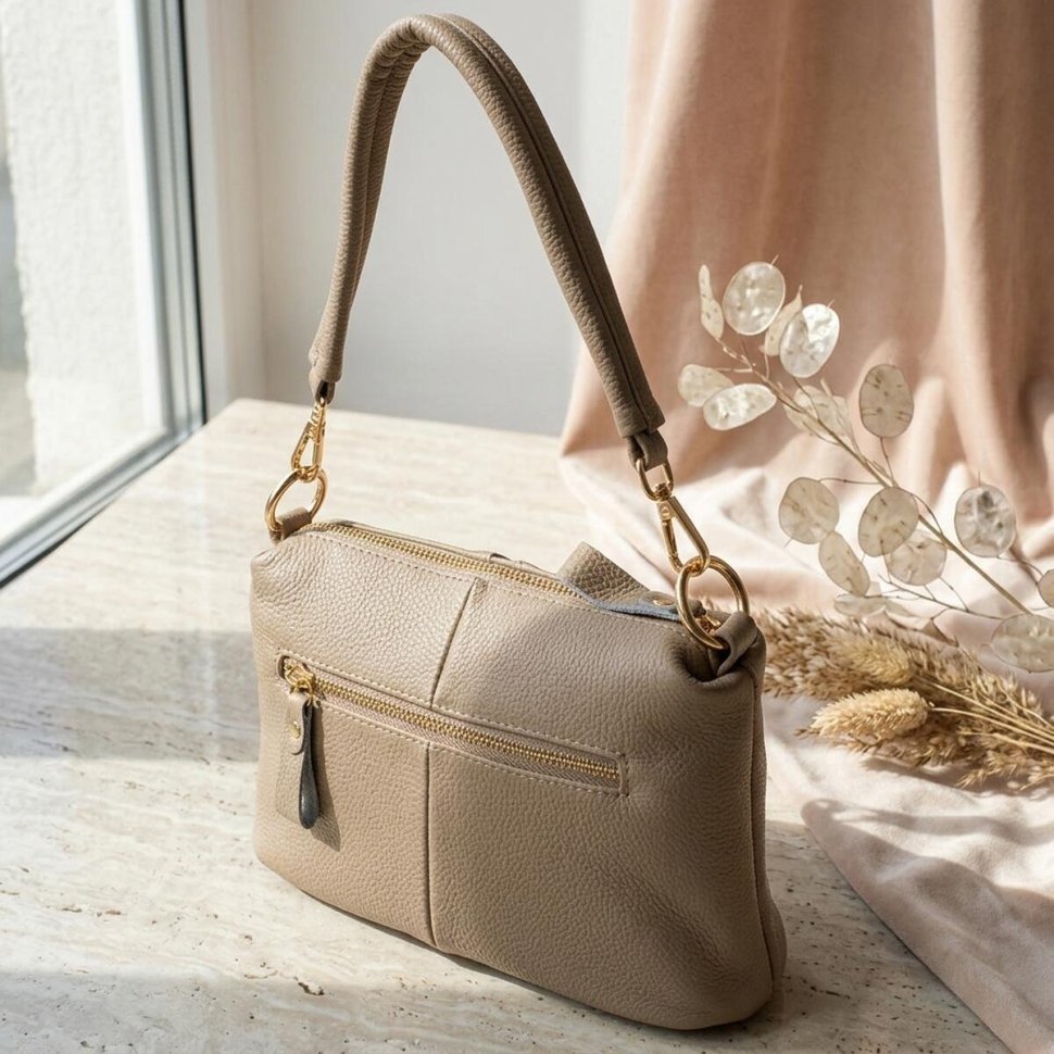 Бежевая женская сумка из натуральной кожи с одной лямкой Vintage (2422084) фото №14 Бежевая женская сумка из натуральной кожи с одной лямкой Vintage (2422084) modnotak фото №14