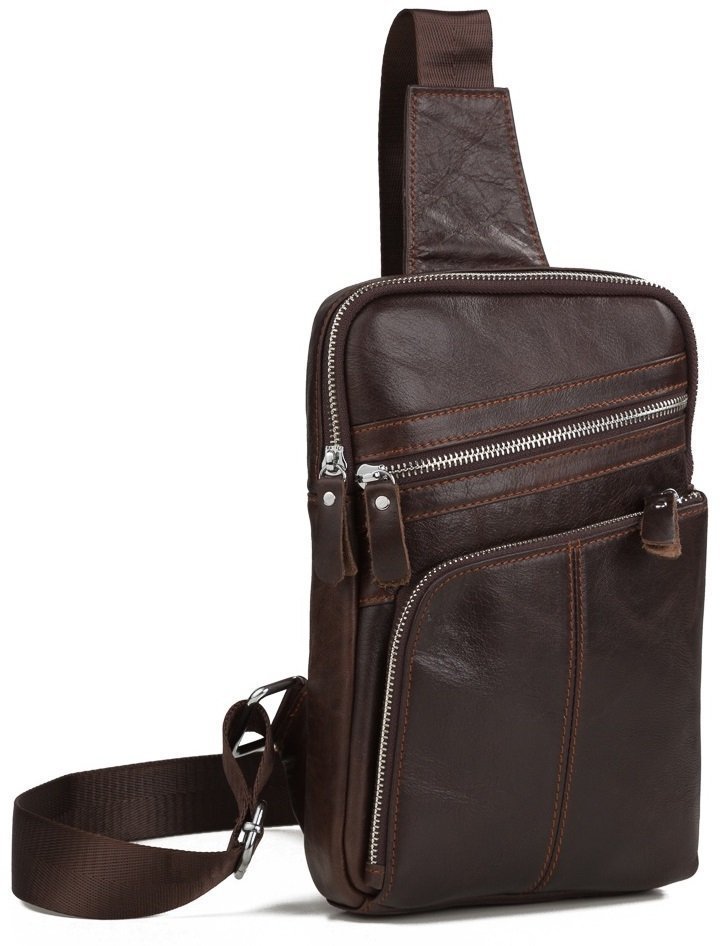 Мужской кожаный слинг коричневого цвета на одно плечо Tiding Bag (15736)