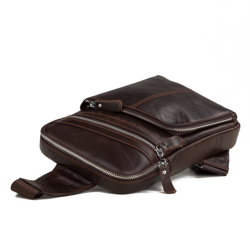 Мужской кожаный слинг коричневого цвета на одно плечо Tiding Bag (15736)