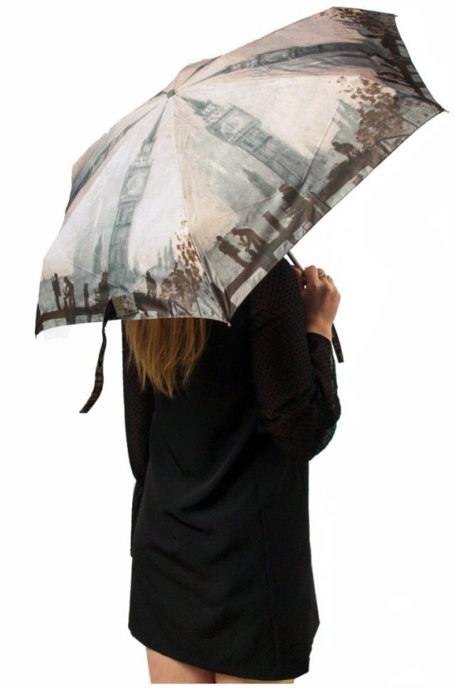Зонт женский Fulton National Gallery Tiny-2 L794 Thames Below Westminster (механика, складная, серого цвета с рисунком "Биг Бена") 93834 modnotak фото №3