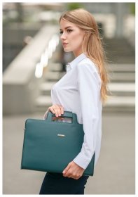 Зеленая сумка из натуральной кожи для ноутбука или документов BlankNote (12799)