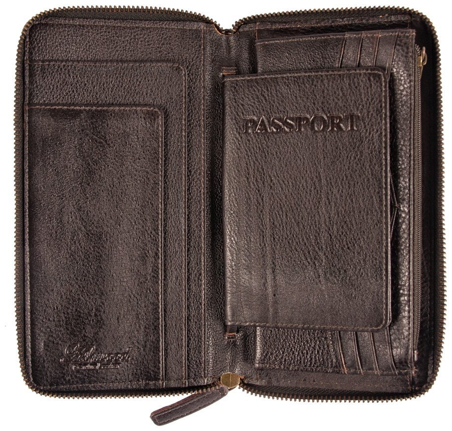 Мужское дорожное портмоне на молнии с блоком для паспорта Ashwood TW01 коричневого цвета 94034 modnotak фото №3
