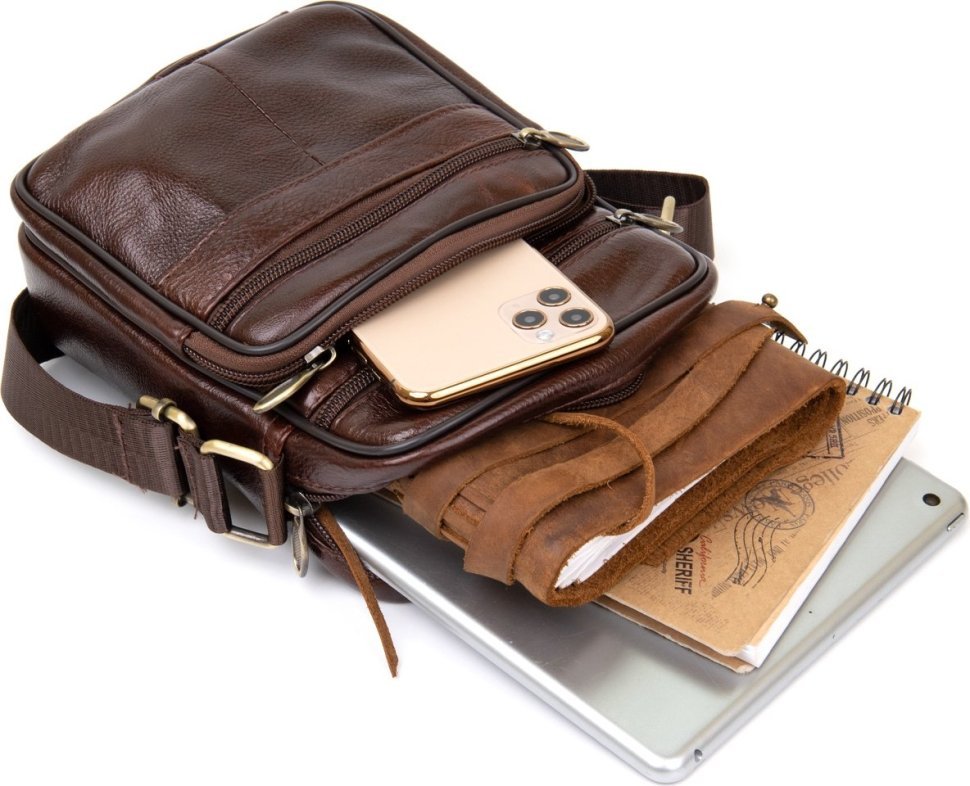 Коричнева чоловіча компактна сумка-планшет з щільної шкіри Vintage (20454)