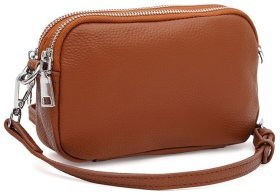 Компактна жіноча сумка кроссбоді з фактурної шкіри на 2 відділення Borsa Leather 104534 руда