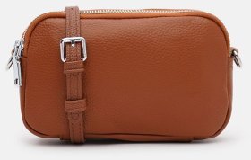Компактна жіноча сумка кроссбоді з фактурної шкіри на 2 відділення Borsa Leather 104534 руда