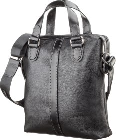 Вертикальная черная мужская сумка из натуральной кожи с ручками SHVIGEL (11114)