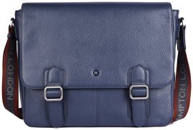 Деловая мужская сумка мессенджер из фактурной кожи для ноутбука до 15" Brampton London Emissary 94534 (Синего цвета)