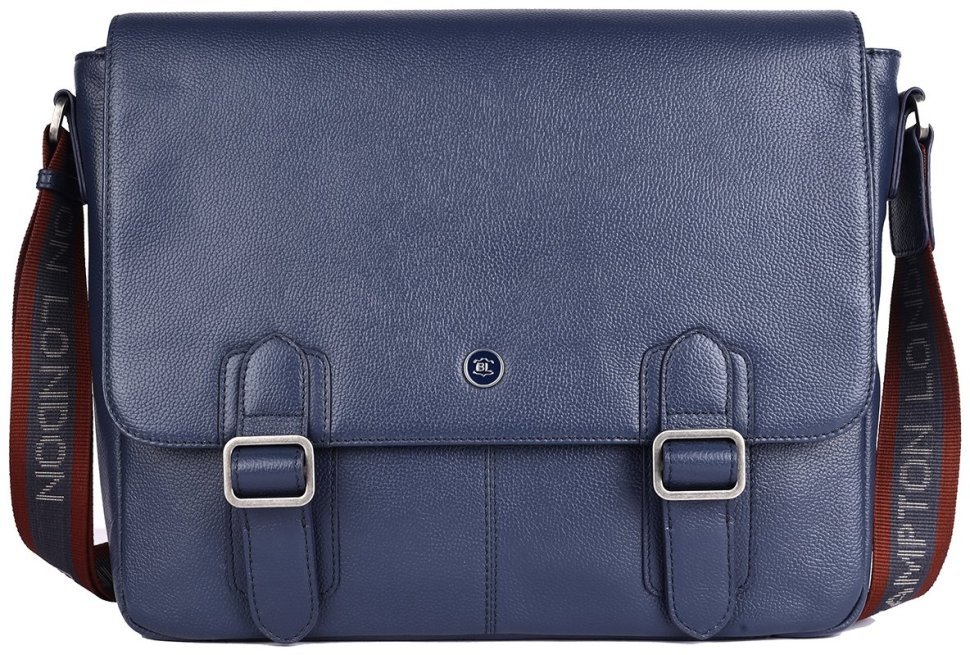 Деловая мужская сумка мессенджер из фактурной кожи для ноутбука до 15" Brampton London Emissary 94534 (Синего цвета) modnotak фото №1