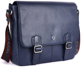 Деловая мужская сумка мессенджер из фактурной кожи для ноутбука до 15" Brampton London Emissary 94534 (Синего цвета)
