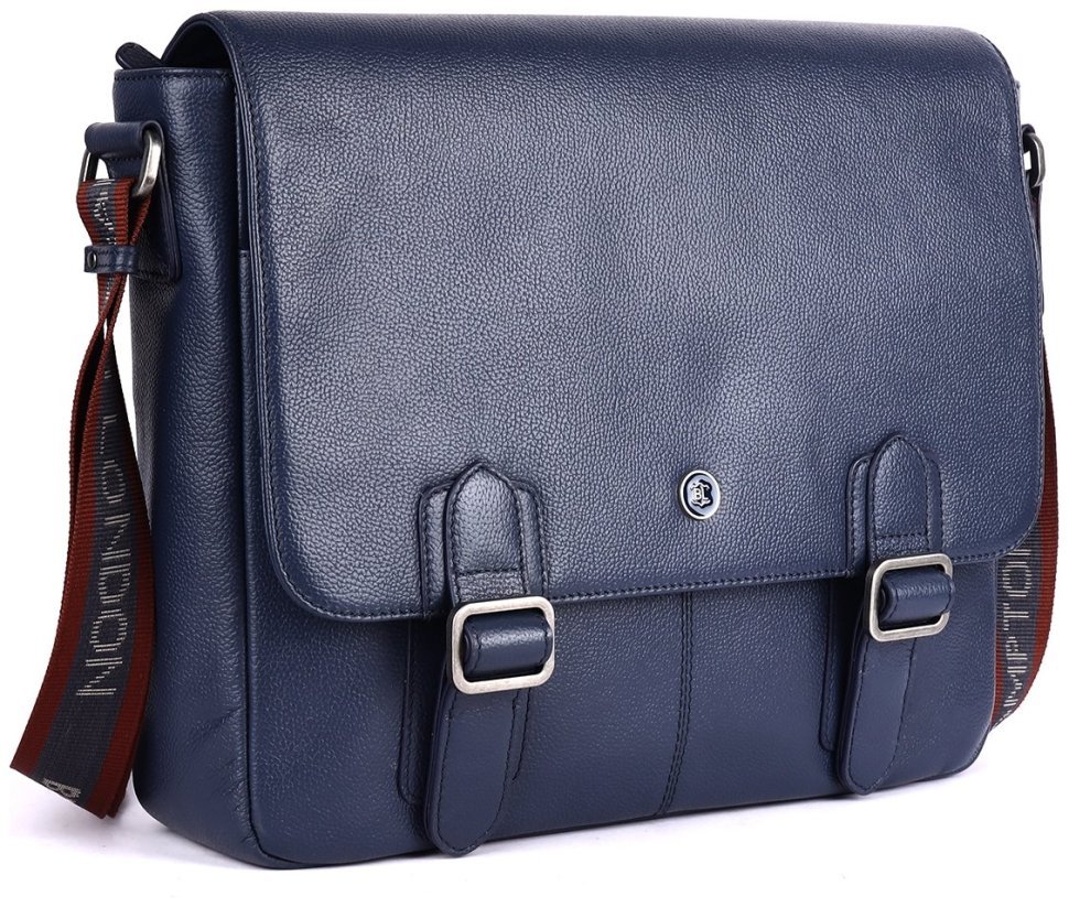 Деловая мужская сумка мессенджер из фактурной кожи для ноутбука до 15" Brampton London Emissary 94534 (Синего цвета) modnotak фото №2