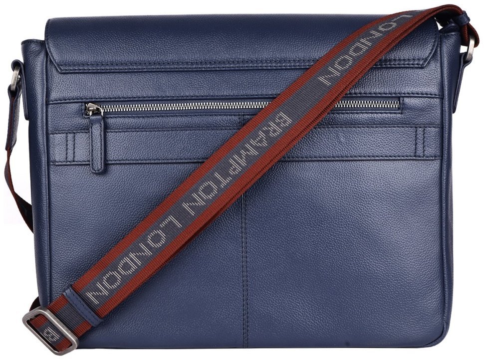 Деловая мужская сумка мессенджер из фактурной кожи для ноутбука до 15" Brampton London Emissary 94534 (Синего цвета) modnotak фото №3