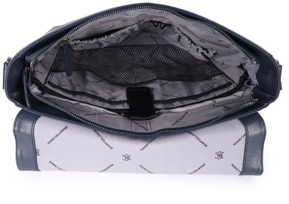 Деловая мужская сумка мессенджер из фактурной кожи для ноутбука до 15" Brampton London Emissary 94534 (Синего цвета) modnotak фото №6