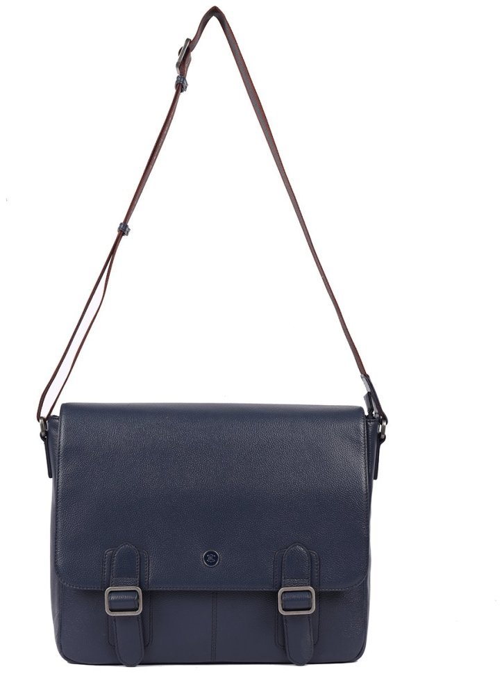 Деловая мужская сумка мессенджер из фактурной кожи для ноутбука до 15" Brampton London Emissary 94534 (Синего цвета) modnotak фото №10