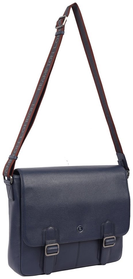 Деловая мужская сумка мессенджер из фактурной кожи для ноутбука до 15" Brampton London Emissary 94534 (Синего цвета) modnotak фото №11