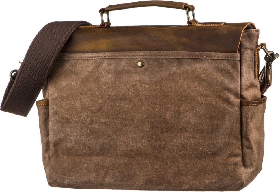 Просторный коричневый портфель из текстиля на плечо Vintage (20119)