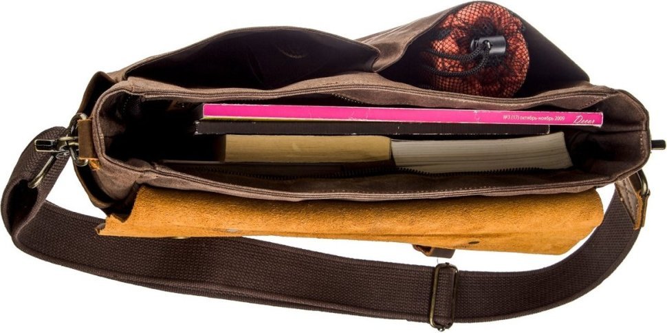 Просторный коричневый портфель из текстиля на плечо Vintage (20119)