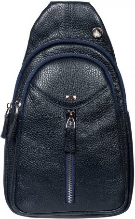 Синяя мужская сумка-рюкзак через плечо из натуральной кожи DESISAN (19199)