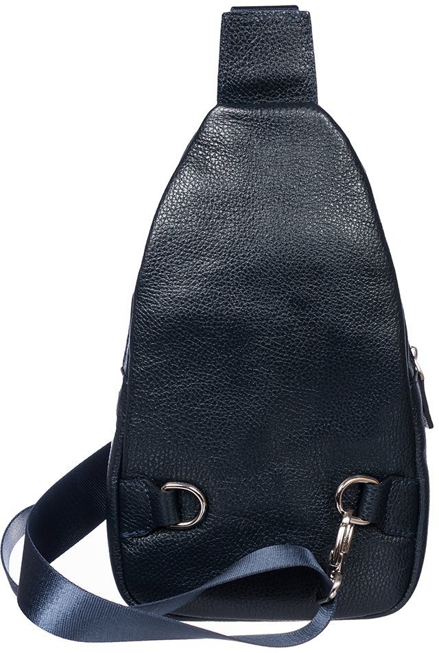Синя чоловіча сумка-рюкзак через плече з натуральної шкіри DESISAN (19199)