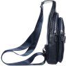 Синяя мужская сумка-рюкзак через плечо из натуральной кожи DESISAN (19199) - 3