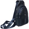 Синяя мужская сумка-рюкзак через плечо из натуральной кожи DESISAN (19199) - 5