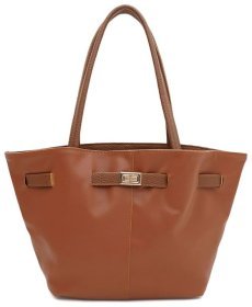 Качественная женская сумка из кожзама с длинными ручками Monsen 94634 коричневого цвета